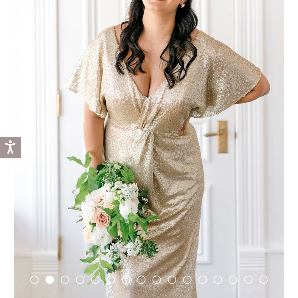 Revelry Gold Sequin “Gwen” Bridesmaid’s Dress